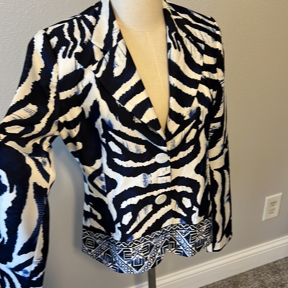 Scapa Lauren Perre Button Front Blazer/Jacket Blue/White Fully Lined Size 6 - Picture 2 of 10